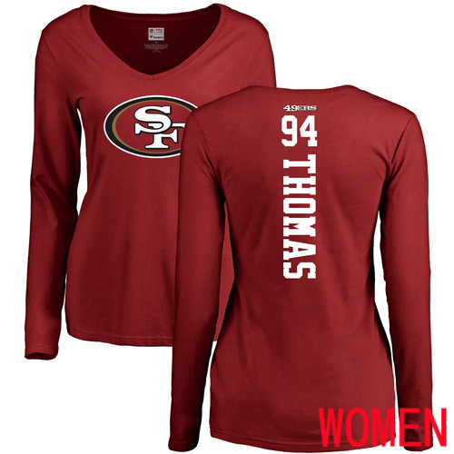 San Francisco 49ers Red Women Solomon Thomas Backer #94 Long Sleeve NFL T Shirt->nfl t-shirts->Sports Accessory